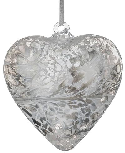 Sienna Glass 12cm Hanging Glass Heart – Handcrafted Silver Iridescent Mouth-Blown Glass Ornament with Light Reflecting Finish – Unique Gift Boxed Decoration for Windows, Gardens, Weddings, Birthdays