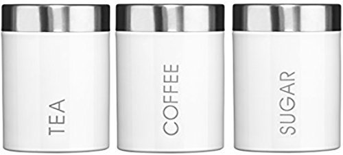 Kabalo Set of 3 White Tea Coffee & Sugar Canisters Kitchen Storage Containers Jars Pots (10cm x 12cm each)