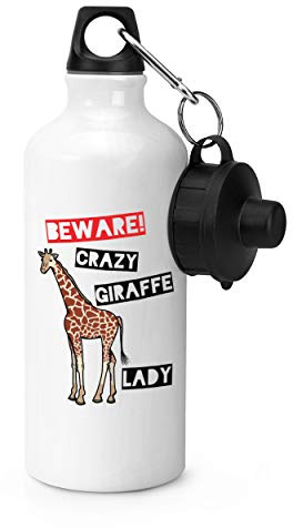 Gift Base Beware Crazy Giraffe Lady Sports Bottle Water Gym 600ml White