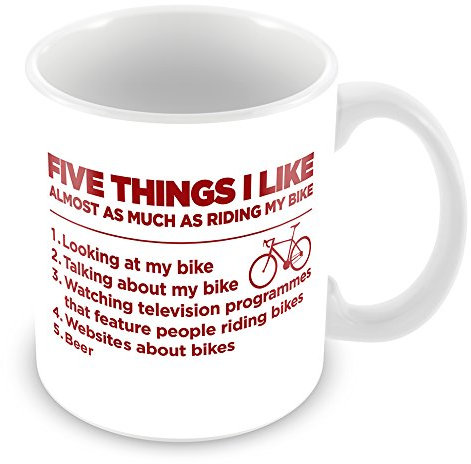FT Five Things I Like Bike Funny Gift Mug, Ceramic, White, 11 oz