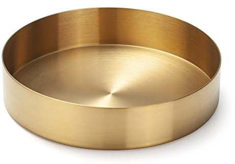 Bandejas Metal Doradas Decorativa para Platos Organizador Redondo de Acero Inoxidable para Joyas y Maquillaje Cosméticos 14 cm