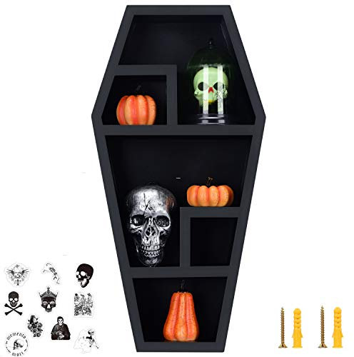 HanSoar Sarg-Regal – groß gotische Heimdekoration für Display oder Aufbewahrung gruselige Dekoration mit Hardware und Gothic-Aufklebern Holzregal Tischplatte Wand schwarz 50,8 x 25,4 10,2 cm von