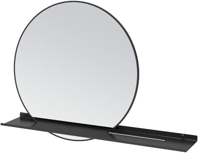 AQUABATOS Runder Badspiegel 50 cm Dekorative Wandspiegel mit Schwarz Rahmen und Ablage für Badezimmer, Waschtisch, Wohnzimmer und Schlafzimmer Spiegel mit Regal Flur