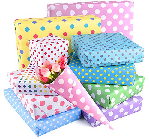 PLULON 10 Sheets Polka Dot Birthday Wrapping Paper Gift Wrapping Paper Colorful Folded Gifts Wrap Paper