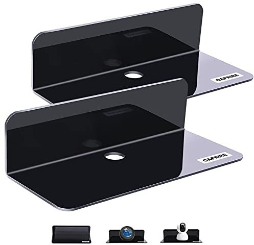 OAPRIRE Wandregal schwarz 2er Set, beschädigungsfrei erweiterbare Wandfläche, Längen 22.9cm Acryl Regal Wand für Smart-Lautsprecher, Action-Figuren, Kamera, mit Kabelclips