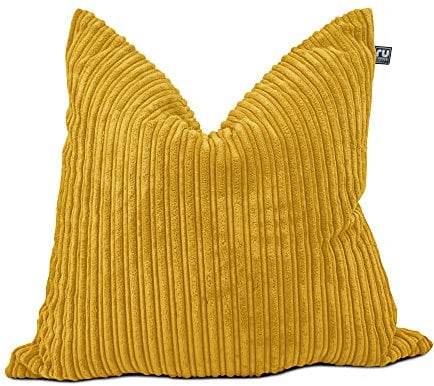 rucomfy Beanbags Soft Corduroy Square Floor Cushion - Use as Large Cushion, Pillow or Extra Seating - Home Living Room Decor or Bedroom Furniture - Machine Washable - L68cm x W68cm (Mustard)