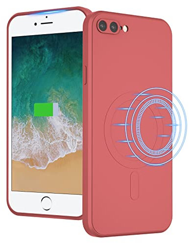 UEEBAI Liquid Silicone Wireless Charging Phone Case For iPhone 8 Plus, Built-in Magnets Compatible with MagSafe Faster Charging Slim Fit Soft Microfiber Cover - Rose