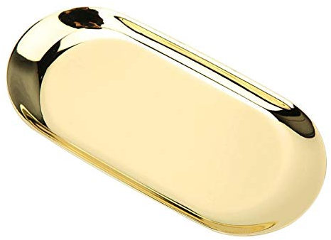 Bandeja Dorada de Acero Inoxidable, Bandeja de Joyería Bandeja de Frutas Grande Organizador de Herramientas Plato Decorativo con Espejo De Color Latón Ovalado Platos de Buffet Decorativos