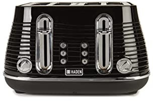 Haden Devon Black Toaster 4 Slice - Dual Control Browning Settings - 4 Slice Toaster with Wide Slots - Black Toaster with Defrost, Reheat And Cancel Settings - 3000W