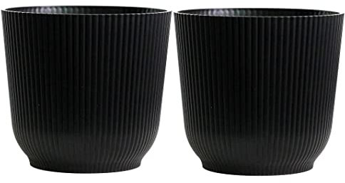 Olly & Rose Oxford Blumentopf, Schwarze Pflanzgefäße – 2 Stück 14cm Pflanztopf – Innen- und Außenbereich, Blumentopf für Garten und Haus Ubertopf