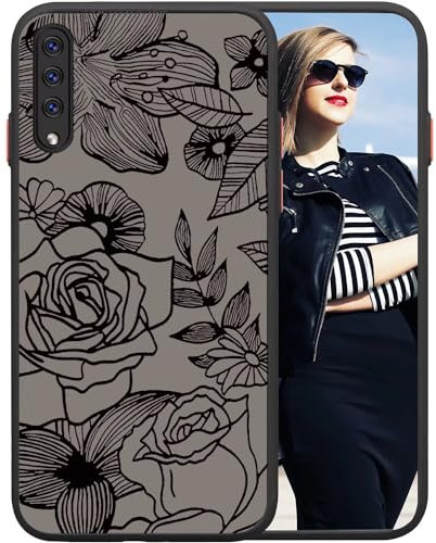 POUHYE Handyhülle für Samsung Galaxy A50 Hülle, Weiche Silikon Stoßfeste Schutzhülle Case, Matte durchsichtige Anti-Kratzer PC Rückseite Volle Kamera Schutzabdeckung 3D Rose Muster Print Design