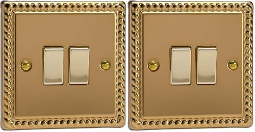 Lumilife Varilight XG2D Rocker Switches Brass 2 Gang Georgian Brass,95x95x25mm (Pack of 2)