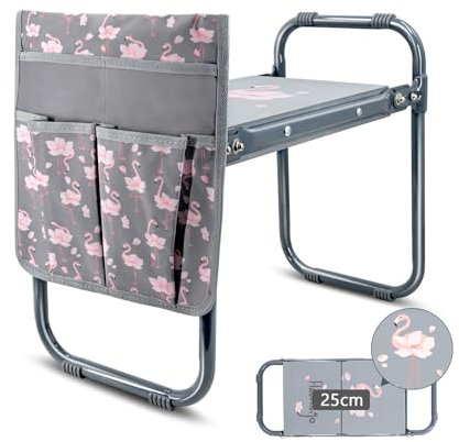 Hortem Upgraded Garden Kneeler Seat with Handles 25cm width, Garden Kneeler and Seat with Thick kneeling Pad-Relieve Back Pain and Knee Pressure, Pink flamingo Design Gardening Stool gift for Women