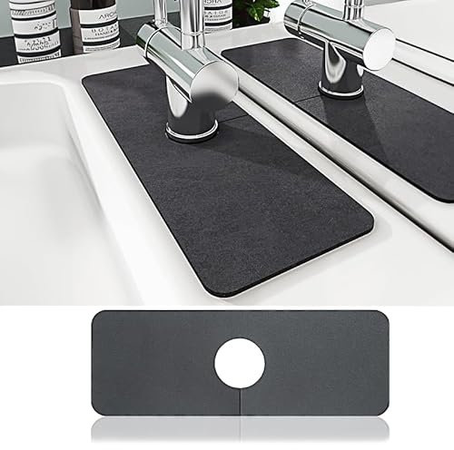 Abtropfmatte Spüle, Kieselgur Wasserhahn Matte Faltbares Küchenspüle Spritzschutz Saugfähige Matten Wasserhähne für Küche und Badezimmer (Dunkelgrau)