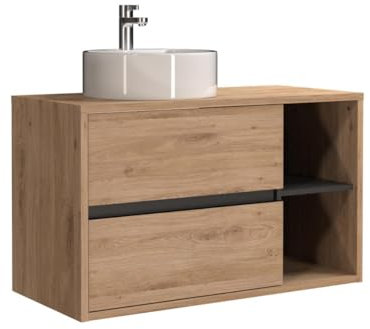 Vente-unique - Muebles Colgantes para ba√±o con Lavabo Redondo - Color Natural - 100 cm - PURNAL