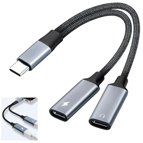 USB C Splitter, OTG Cable Adapter USB Male to Double USB-C Female Cord Converter Dual USBC Headphone and Charger Adapter 2 in 1 Y Splitter Cable Compatible With Laptop iPhone Mac Phone