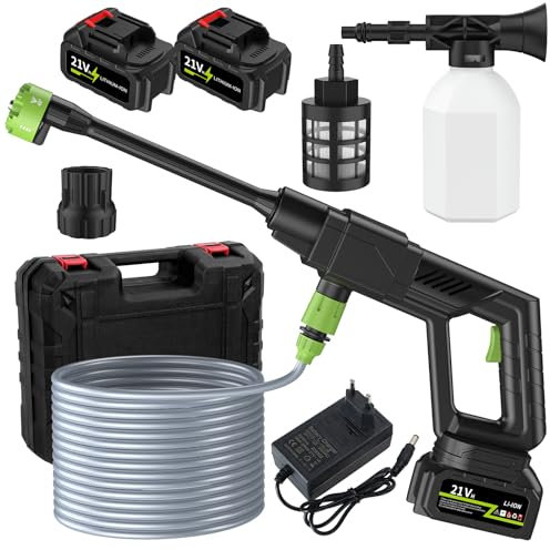 21V 6 in 1 Cordless Pressure Washer,300W Cordless Portable High Pressure Spray Water Gun,500PSI Portable Pressure Washer Cordless with 2 Battery 1500mAh for Car Yard Washing (Green)