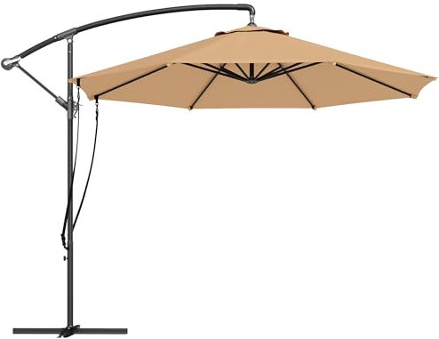 Outsunny Parasol Excéntrico Ø 290 cm Sombrilla de Jardín con Base Cruzada Manivela Funda para Sombrilla y Cuerda de Viento Anti-UV 50+ Sombrilla para Terraza Patio Caqui