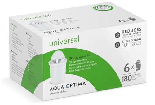Aqua Optima RUR621 Wasser-Universal-Filterkartusche, 30 Tage (6 Monate Vorrat), kompatibel mit Brita Classic, 5-stufiges Filtersystem, reduziert Chlor, BPA-frei, weiß, Kunststoff