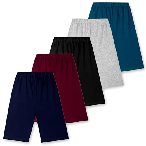 T2F Cyklingsshorts i bomull för flickor 5-pack, mjuka elastiska knähöga shorts bekväma för pojkar, Flerfärgad, 6-8 år