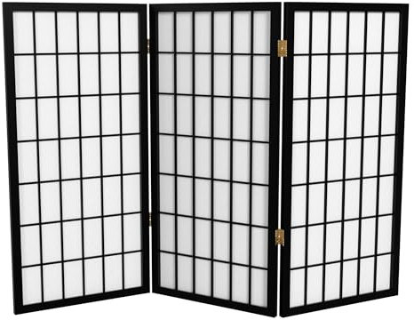 Oriental Möbel Asian Fenster Behandlung, 0,9 m Fenster Scheibe klein Shoji Sichtschutz Raumteiler, 3 Platte schwarz