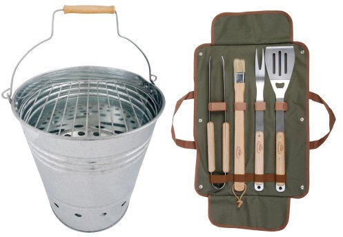 Esschert Design Set: BBQ Eimer, Grilleimer ca. 35 cm x 31 cm x 34 cm, inklusive Grillbesteck