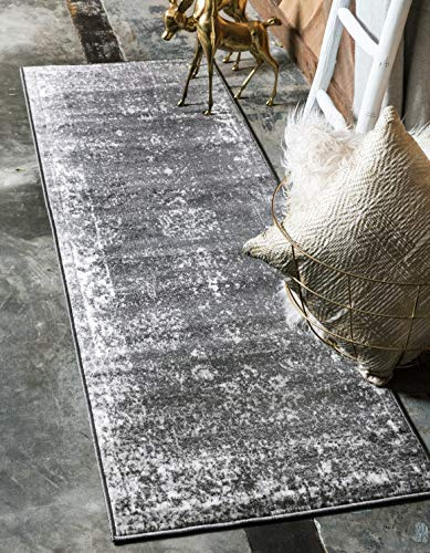Unique Loom Sofia Collection Area Rug - Casino (2' x 13' 1 Runner, Dark Gray/ Ivory)