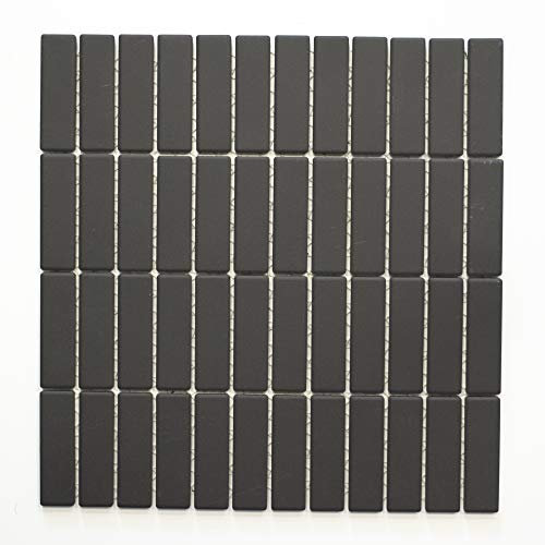 Mosaik Stäbchen uni anthrazit schwarz unglasiert rutschhemmend R10 Keramik rutschsicher trittsicher anti slip rutschfest, Mosaikstein Format: 21,6x71,9x5 mm, Bogengröße: 286,5x295 mm, 1 Bogen/Matte