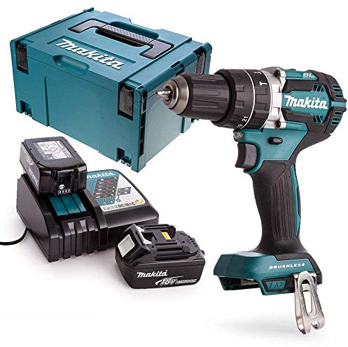 Makita DHP484Z 18v Brushless Combi Drill + 2 x 3Ah Batteries, Charger, Case & Inlay