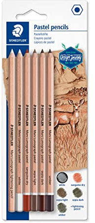 STAEDTLER Pastellstifte Mars Lumograph pastell, Sechskantform, Mine mit hohem Pigmentanteil, 6 Farben, hohe Qualität Made in Germany, Blisterkarte mit 6 Stiften, 100P-SBK6