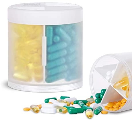 Extra Large Supplement Organizer with 4 Compartments Easy Open Pill Dispenser Monthly Medicine Vitamins Organizers Storage Pill Bottles,Transparent