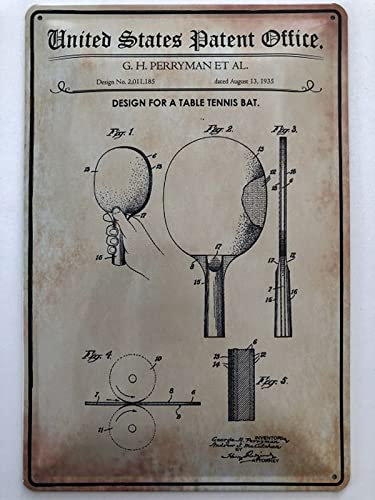 Blechschild 20x30cm gewölbt Patent Entwurf Tischtennis Schläger 1935 Deko Geschenk Schild
