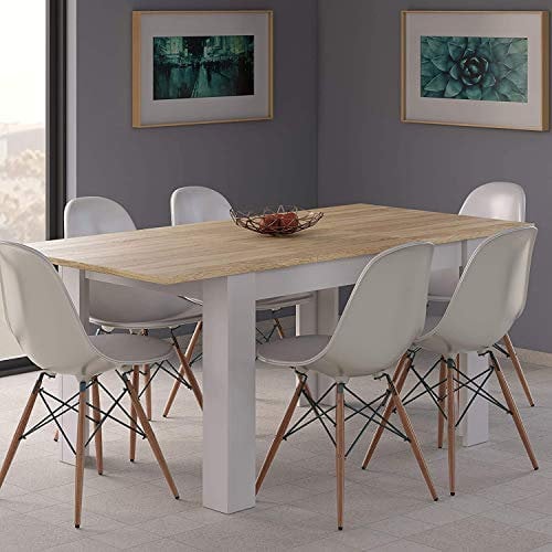 HABITMOBEL Conjunto de Mesa de Comedor Extensible con 6 sillas de diseño Elegante - Medidas: 140-190 cm x 90 cm x 78 cm