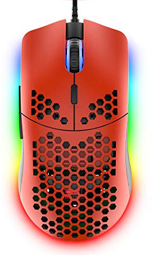 Hoopond ZIYOULANG Mouse da gioco cablato, mouse a nido d'ape leggero 69G con 6400 DPI, mouse da gioco USB programmabile a 6 pulsanti, per giocatori PC e utenti Xbox e PS4(Rosso)