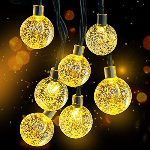 Solar Lichterkette Aussen, 30 Süße Blase LED Lichter, 6,5M / 20Ft 8 Modi Sternenlichter, Wasserdichte Feenhafte Dekorative Lichterketten für Außen, Hochzeits, Wohn, Garten, Terrassen, Party