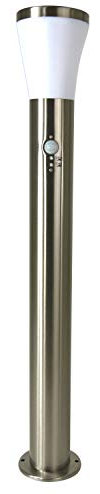 Edelstahl-LED-Außen-Garten-Steh-Leuchte-Lampe mit Bewegungsmelder H: 80 cm, Ständer D: 7,5cm, Kunststoffschirm 7,5-12 cm, Inkl. eingebaute LEDs 10W, IP44, Wege-Stand-Leuchte-Lampe (Hanau)