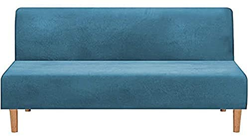 BXFUL Samt Sofabezug ohne Armlehnen 3 Sitzer Stretch Couchbezug Elastischer Abdeckung Husse für Sofabett Sofaüberzug Armless rutschfest (Blau)
