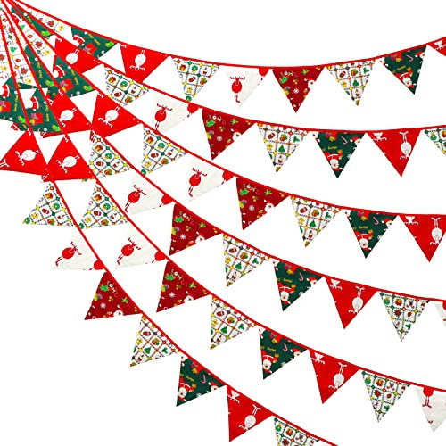 DASHUAIGE 2 Set/21Feet Merry Christmas Banner Christmas Fabric Bunting Flag Hanging Garland Decor for Fireplace,Christmas,New Year,Holiday Party,Indoor Decoration