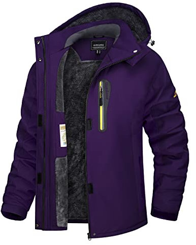TACVASEN Damen Fleecejacke Kapuze Winter Outdoor Jacke Wasserabweisend Softshelljacken Multi Taschen (L, Dunkelviolett)