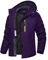 TACVASEN Damen Fleecejacke Kapuze Winter Outdoor Jacke Wasserabweisend Softshelljacken Multi Taschen (L, Dunkelviolett)
