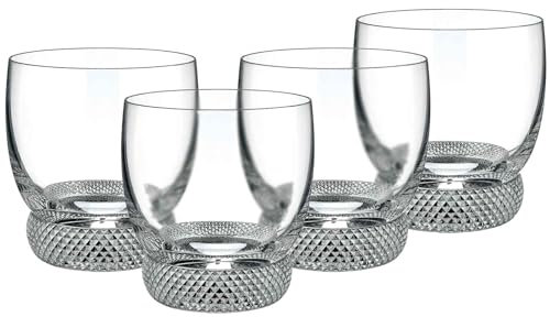 Villeroy & Boch Signature Octavie Lot de 4 verres à whisky, 360 ml, en cristal nostalgique, avec décor en pierre pointue sous la Kuppa, 92 mm, transparent, passe au lave-vaisselle