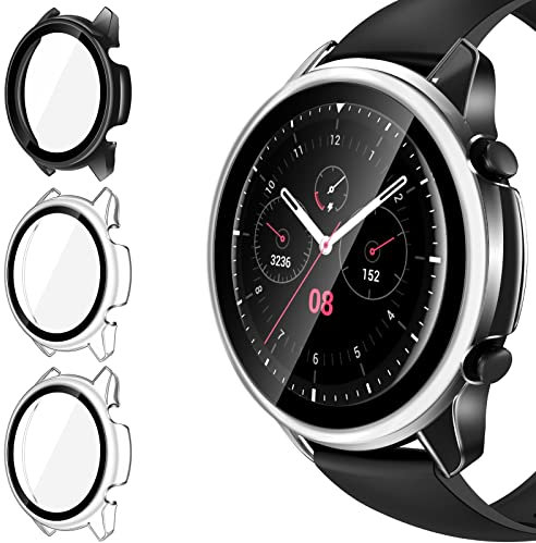 ivoler 3 Stück Hard PC Hülle mit Glas Displayschutz für Amazfit GTR 2 / Amazfit GTR 2e, Vollständige Abdeckung Schutzhülle Ultradünne Kratzfest Schutz Case, 2 Transparent + 1 Schwarz