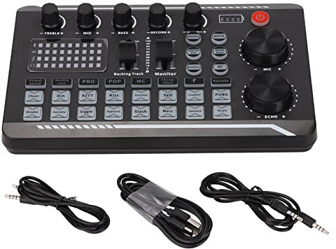2 Kanal Audiomixer, DJ Sound Controller Schnittstelle mit USB Soundkarte für PC Aufnahmen, 5 V Stromversorgung, Mehrere Soundeffekte für Profis und Anfänger
