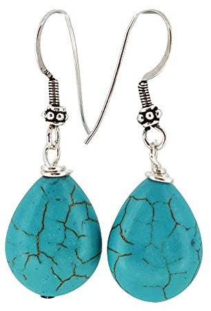 Edelstein Perle Ohrringe für Frauen - Teardrop Form Edelstein und Sterling Silber Haken baumeln Tropfen Ohrringe (Blau-Türkis)
