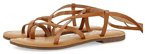 Sandales à fines lanières couleur cuir à nouer au mollet lussat