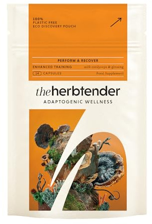 =The Herbtender Perform & Recover - Natural Training Supplement with Cordyceps, Rhodiola, Ginseng, Caffeine-Free, Enhances Endurance & Recovery, Vegan, Organic (14 Capsule Pouch)