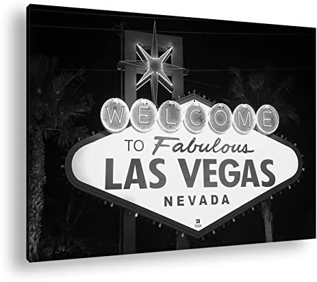 deyoli Las Vegas Straßenschild Format: 80x60 Effekt: Schwarz&Weiß als Leinwandbild, Motiv fertig gerahmt auf Echtholzrahmen, Hochwertiger Digitaldruck, Kein Poster oder Plakat