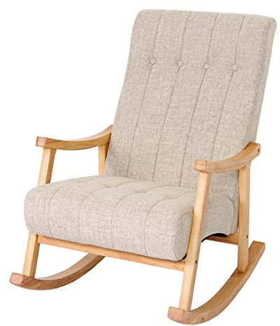 Mendler Schaukelstuhl HWC-K10, Schaukelsessel Schwingstuhl Relaxsessel MVG - Stoff/Textil Creme, Gestell braun