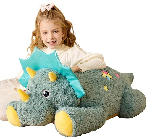 EARTHSOUND Groß Dinosaurier Triceratops Kuscheltier Riesen Stofftier, 78cm XL XXL Riesige Plüschtier Gross Plüsch Spielzeug,Geschenk für Kinder