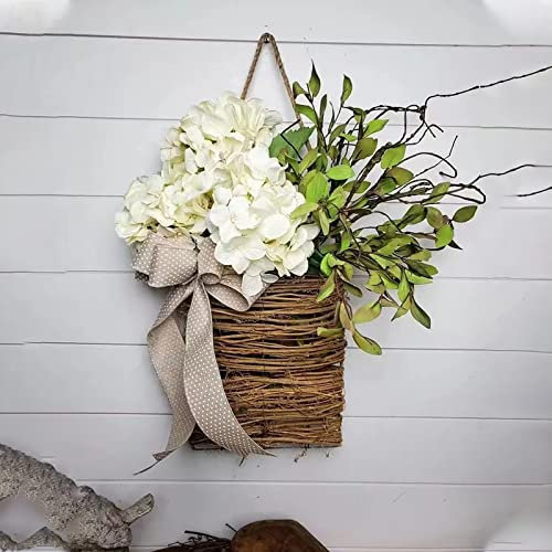 Pink Berry Wild Flower Door Hanger Basket Wreath, Artificial Wildflower Garland Pendant Door Hanging Wildflower Easter Wreath Ornaments Home Decor for Porch Farmhouse